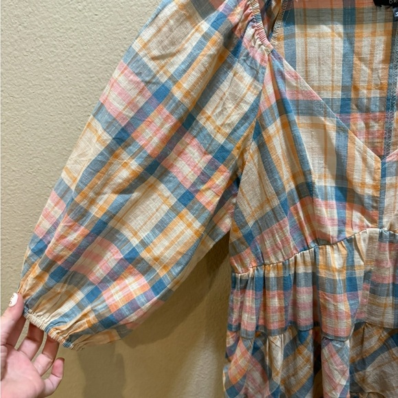 Drew by Anthropologie Plaid Ruffle Cottagecore Mini Dress with V-neckline Size S - Picture 3 of 10